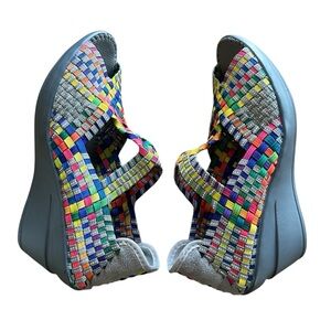 Bernie Mev Rainbow Color Woven Wedge Open Toe Sandals Women Sz 38